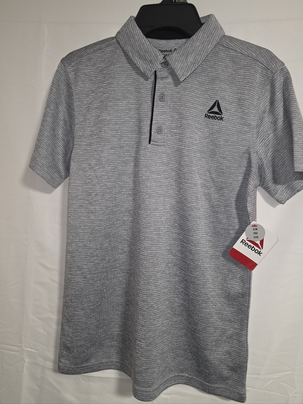 New W/ Tags Reebok Boys Slim Heather Gray  Polo Shirt Size 14 / 16